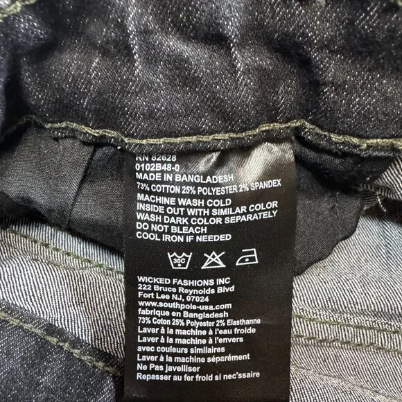 NWOT Southpole Jeans Mens 34x34 Black Skinny Distressed Paint Splatter Acid Wash - Picture 3 of 7